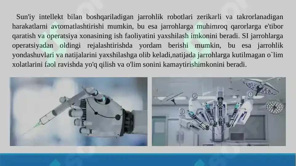 Zamonaviy jarrohlikda sunʼiy intellekt (SI) va robototexnika. Taqdimot 16 bet. 4