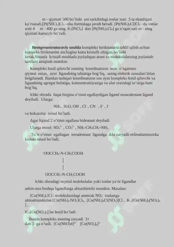 Kompleks birikmalar olinishi va xossalari. Suvning qattiqligini aniqlash. Referat 30 bet. 5