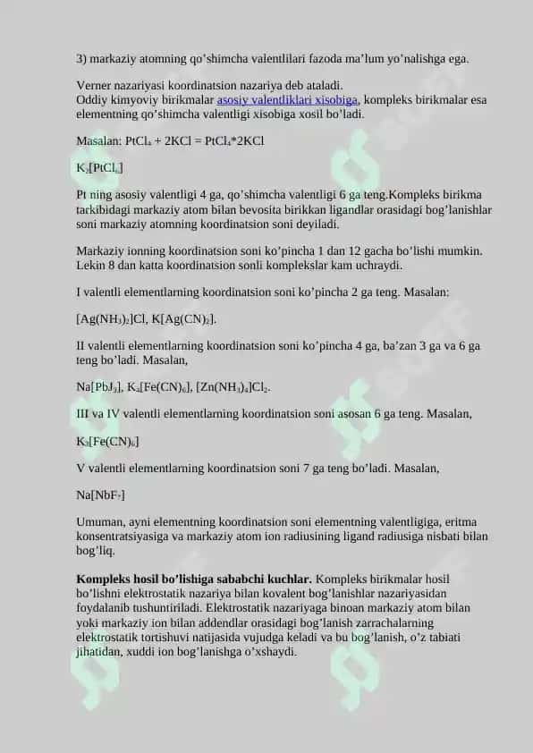 Kompleks birikmalar olinishi va xossalari. Suvning qattiqligini aniqlash. Referat 30 bet. 7