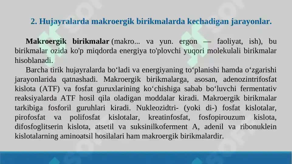 Metabolizm jarayonida energiya hosil bo'lishi va sarflanishi. Taqdimot 15 bet. 4
