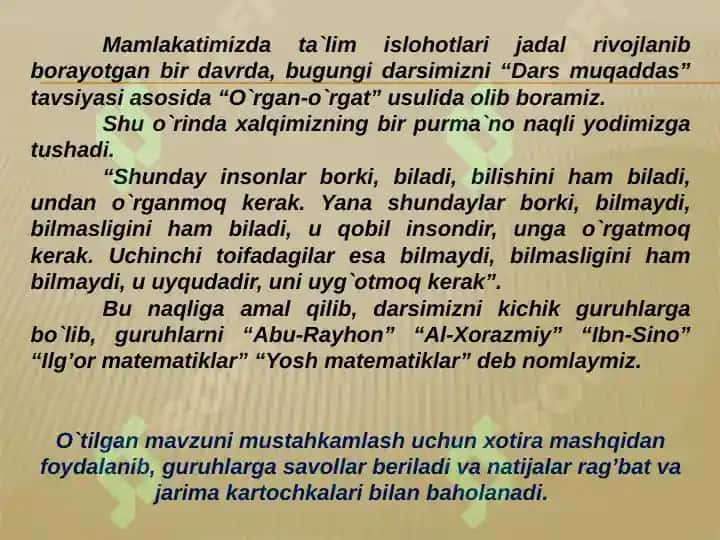 8-sinf algebra OCHIQ DARS ISHLANMASI 8