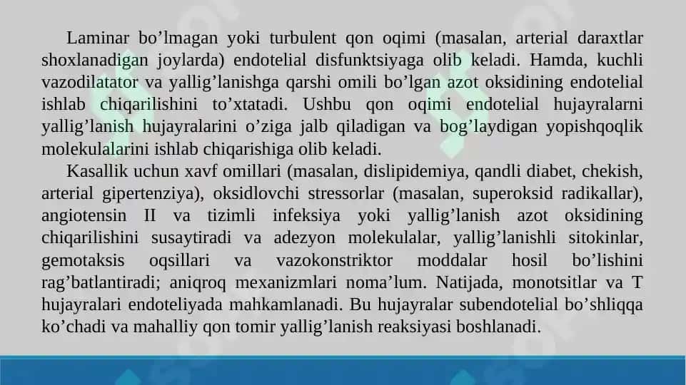 Aterosklerozning kelib chiqish mexanizmi. Taqdimot 16 bet. 7