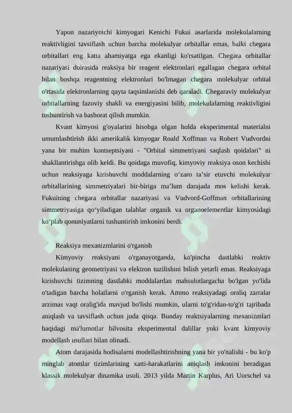 Kenichi Fukui, Xoffman va Pirsonlarning organik kimyodagi o‘rni 2