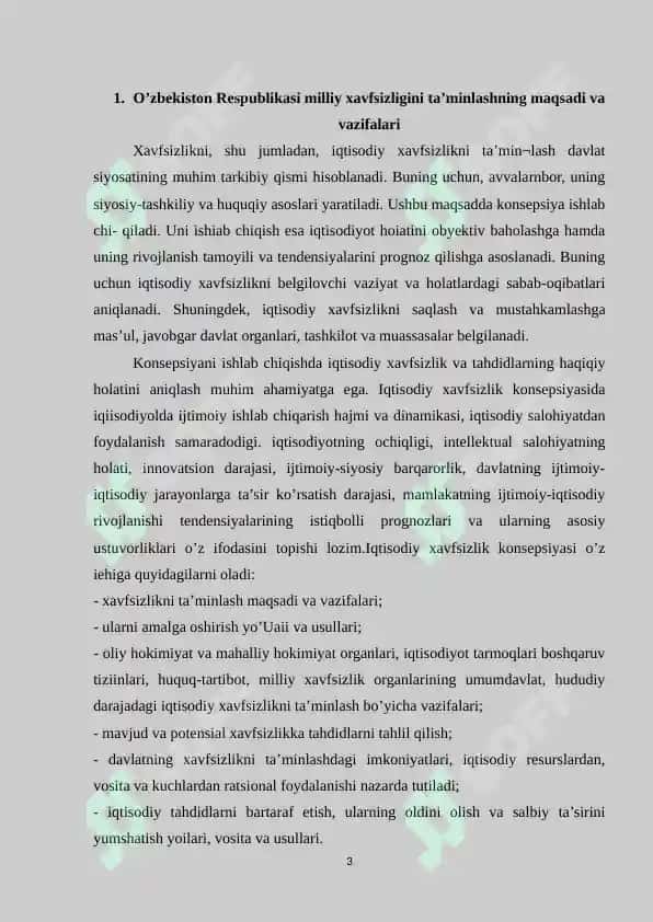 O’ZBEKISTON RESPUBLIKASI MILLIY XAVFSIZLIGINI TA’MINLASHNING IQTISODIY SOHADAGI ASOSIY YO’NALISHLARI 3