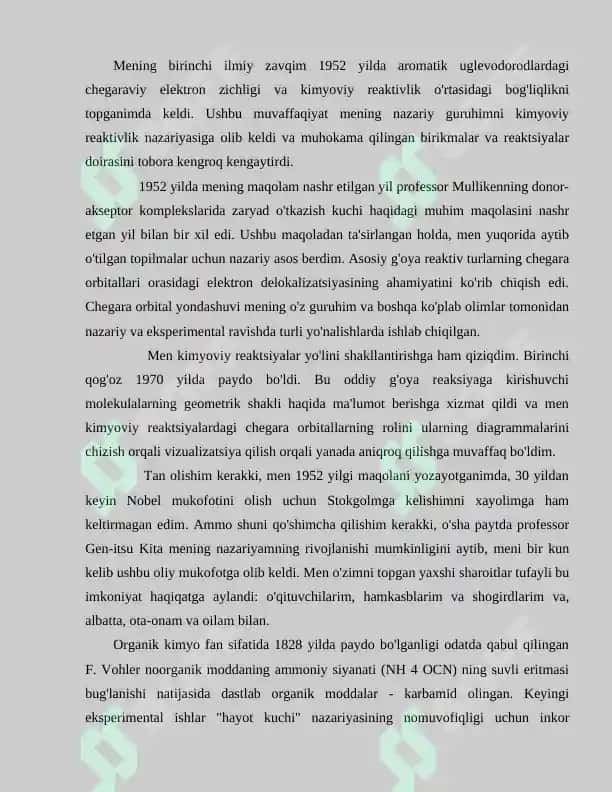 Organik kimyodagi Kenichi Fukuyi, Xoffman va Pirsonlarning o`rni 3