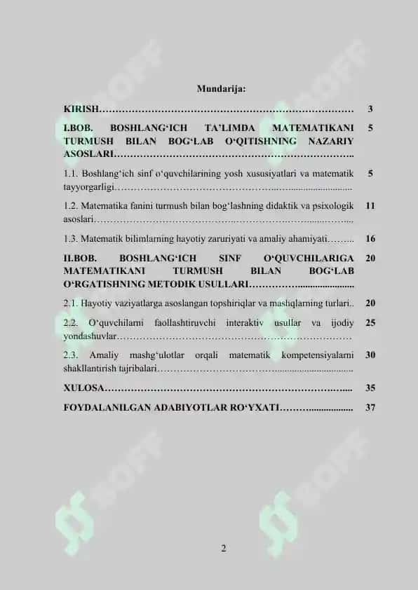 Boshlang’ich sinflarda matematikani turmush bilan bog’lab o’qitish metodikasi 2
