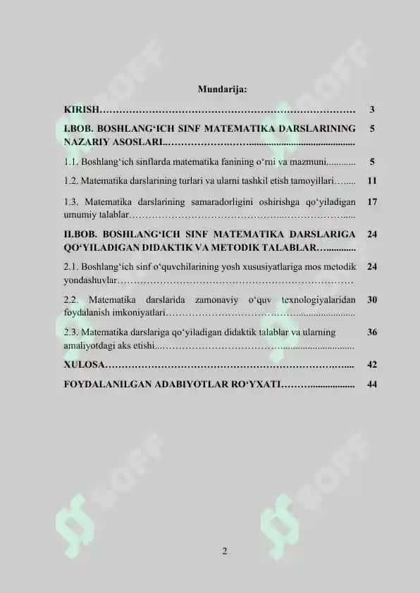 Boshlang’ich sinflarning matematika darslari va ularga qo’yiladigan talablar 2