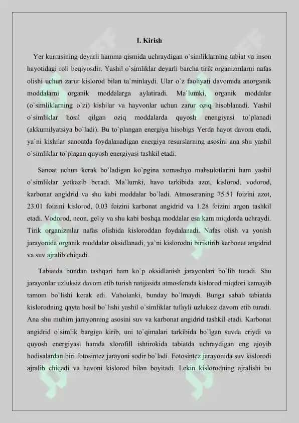 O`simliklarning inson va biosferadagi ahamiyati. Referat 16 bet. 3
