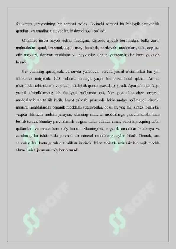 O`simliklarning inson va biosferadagi ahamiyati. Referat 16 bet. 4