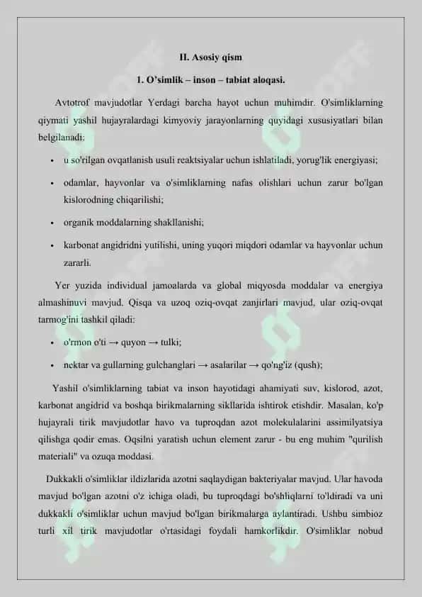 O`simliklarning inson va biosferadagi ahamiyati. Referat 16 bet. 5