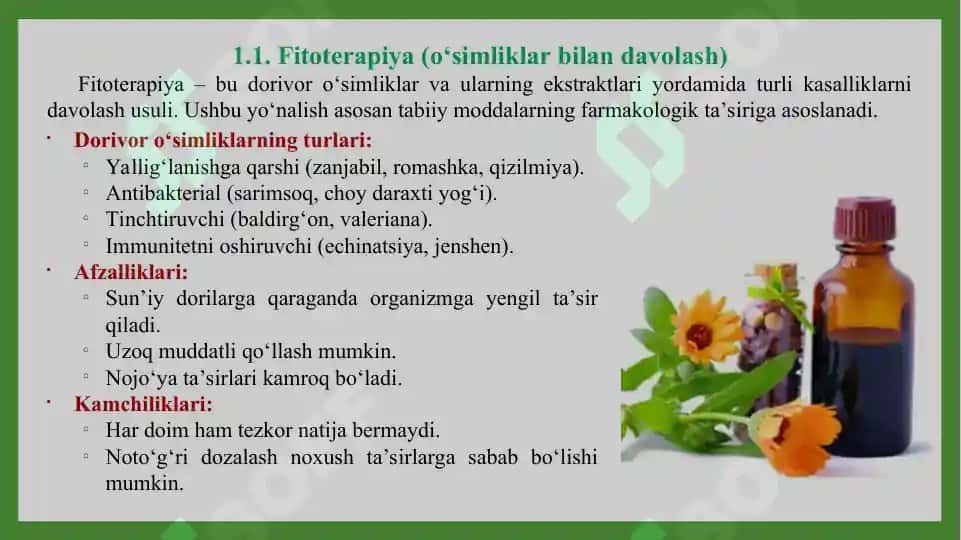 Naturopatik tibbiyotning asosiy yo‘nalishlari, tamoyillari va ularning amaliy qiymati. Taqdimot 30 bet 4