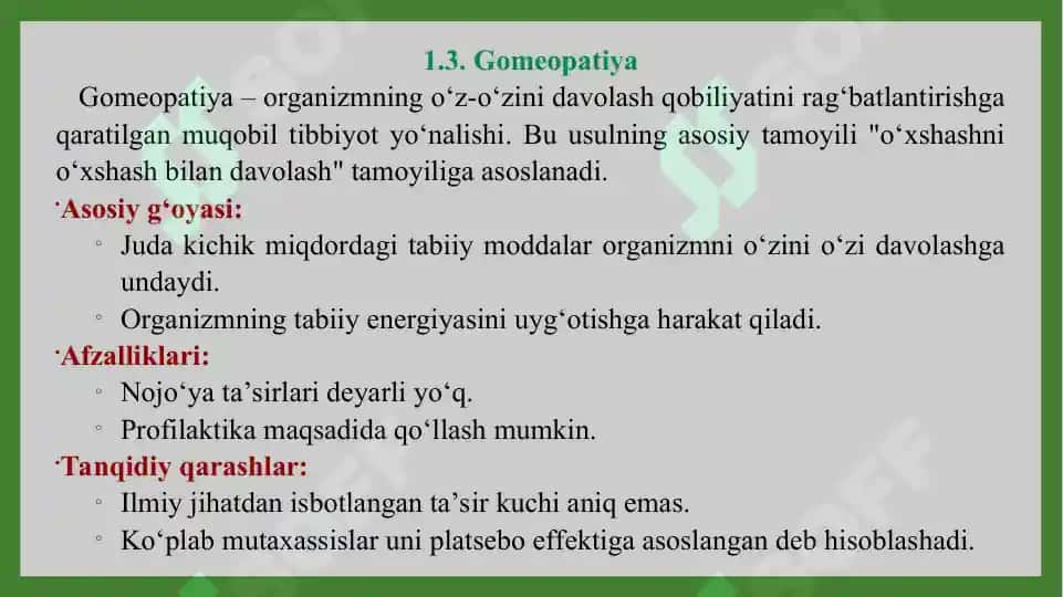 Naturopatik tibbiyotning asosiy yo‘nalishlari, tamoyillari va ularning amaliy qiymati. Taqdimot 30 bet 7