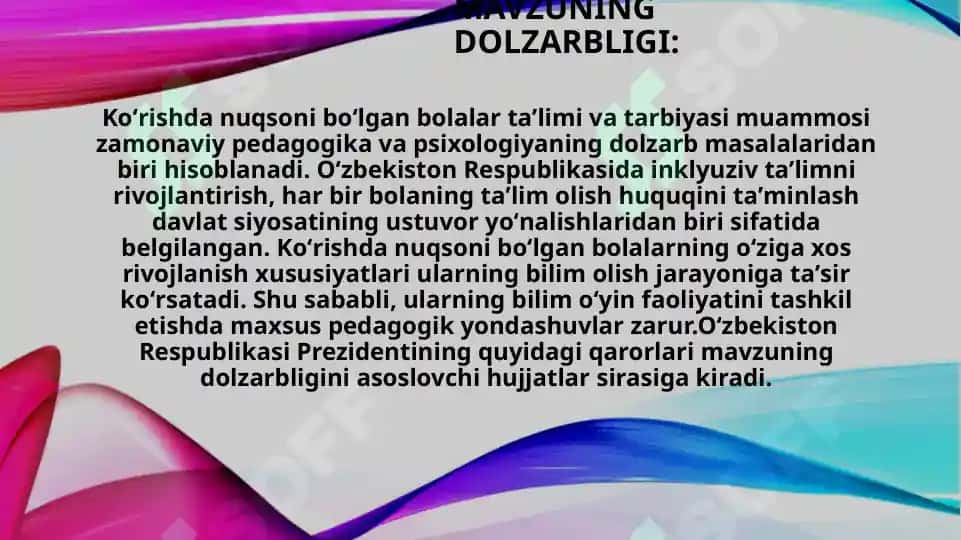 Koʻrishda nuqsoni boʻlgan bolalar bilim oʻyin faoliyati usullarini shakllantirish 3