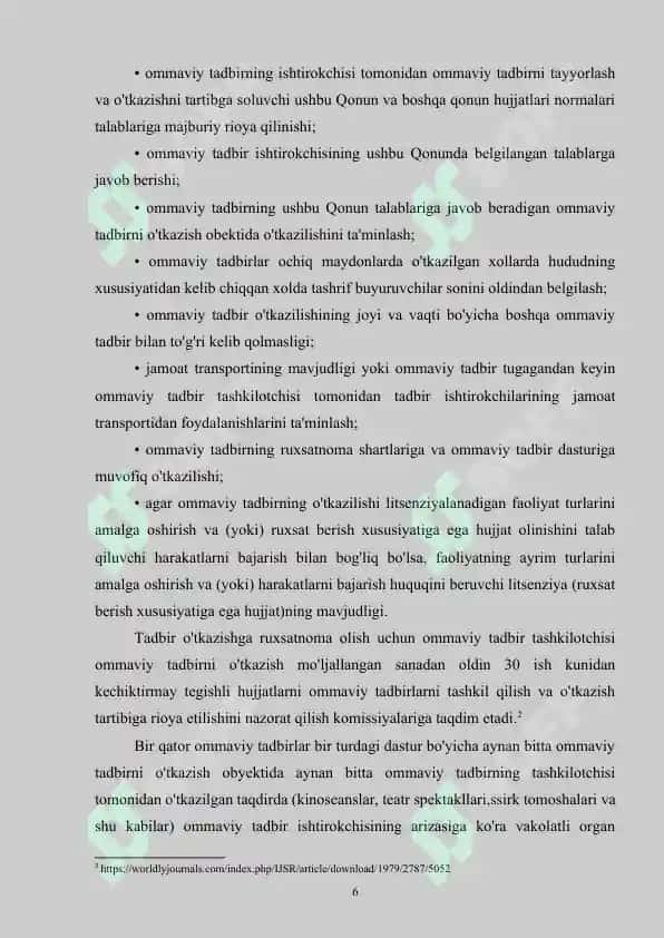 Ommaviy tadbirlar o'tkazish qoidalarini buzish 6