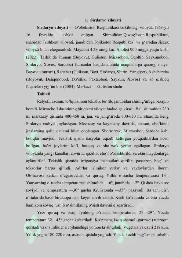 Sirdaryo viloyati va Mustafo Cho’qay 3
