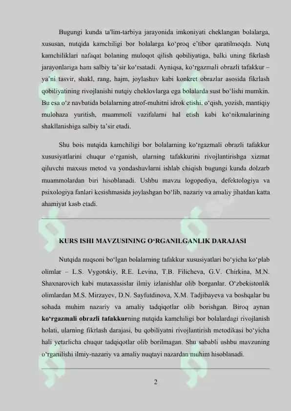 Nutqida kamchiligiga ega bolalarning ko'rgazmali obrazli tafakkur xususiyatlari 2