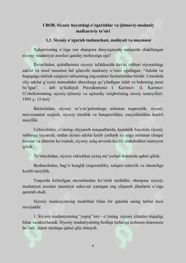 Siyosiy hayotdagi o’zgarishlarning ijtimoviy hayotga g’oyaviy mafkuraviy ta’siri 6