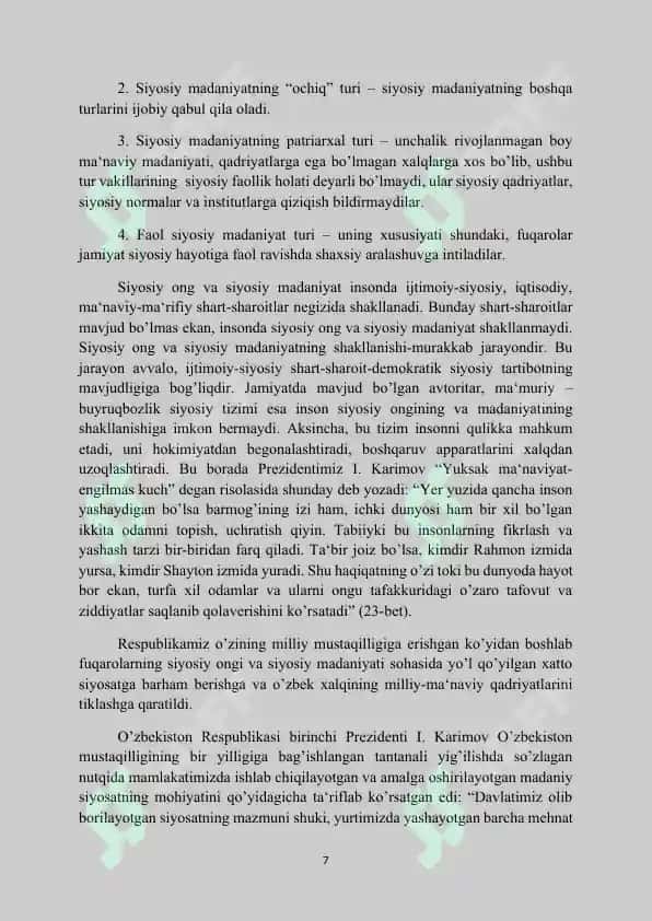 Siyosiy hayotdagi o’zgarishlarning ijtimoviy hayotga g’oyaviy mafkuraviy ta’siri 7