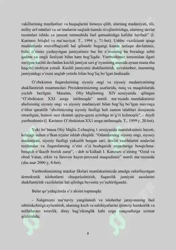 Siyosiy hayotdagi o’zgarishlarning ijtimoviy hayotga g’oyaviy mafkuraviy ta’siri 8