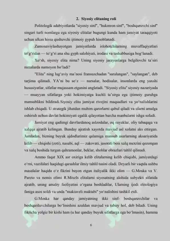 SIYOSAT KUN TARTIBINI SHAKLLANTIRISH VA QARORLAR QABUL QILISHDA SIYOSIY ELITANING ROLI 6