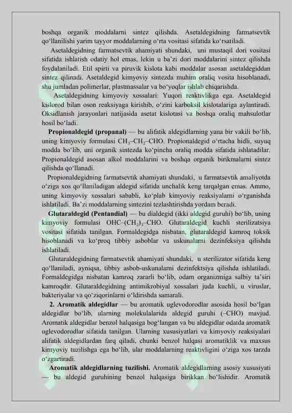 Aldegid guruhi dori moddalari tahlili. Kurs ishi 30 bet. 5