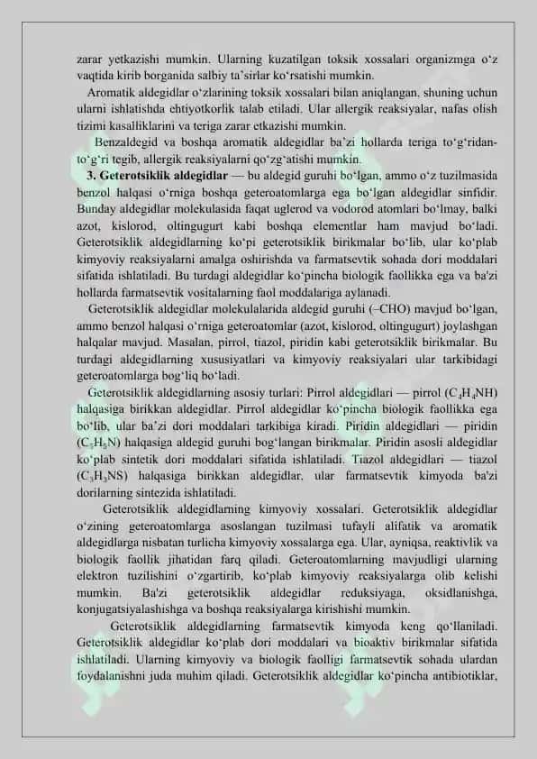 Aldegid guruhi dori moddalari tahlili. Kurs ishi 30 bet. 7