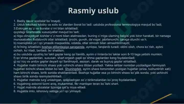 Axborot xatining o’ziga xos xususiyati. Nutqning uslubiy shakllari 8