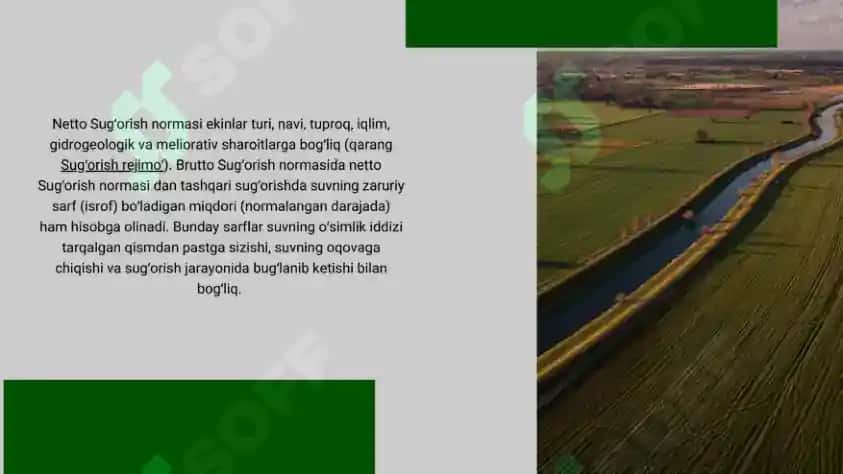 Ekinlarning suvga bo'lgan talabini o'rganish, cheklangan nam sig'imi va u asosida sug'orishni belgilash 4