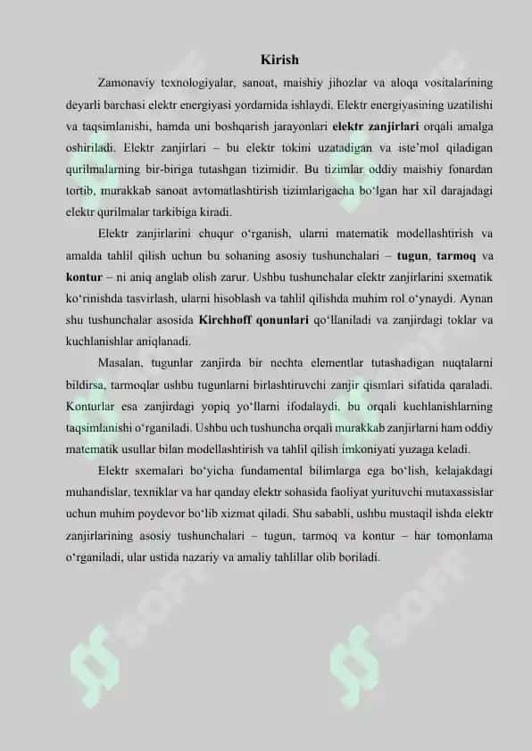 Elektr zanjirlari sxemalari asosiy tushinchalari tugun, tarmoq va kontur tushunchalari mavzusida mustaqil ish 3