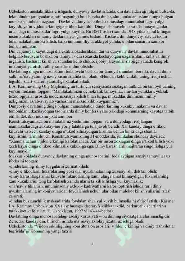 O’zbekistonda davlatning din va diniy tashkilotlar bilan munosabati 3