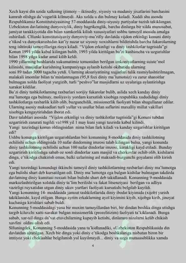 O’zbekistonda davlatning din va diniy tashkilotlar bilan munosabati 4