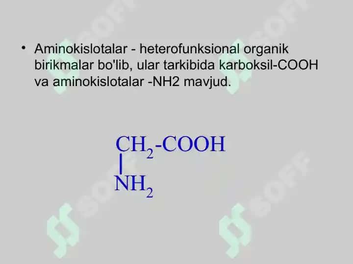 Aminokislotalar. Tuzilishi, xossalari va biologik vazifalari. Peptid va oqsillar. Oqsillarning fazoviy konformatsiyalari. Peptid va oqsillarning funksiyalari. Oqsillarning fizik-kimyoviy xossalari. 2