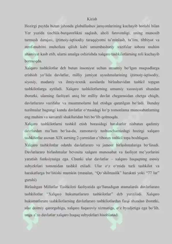 O'zbekiston Respublikasi xalqaro tashkilotlar hamkorligi 2