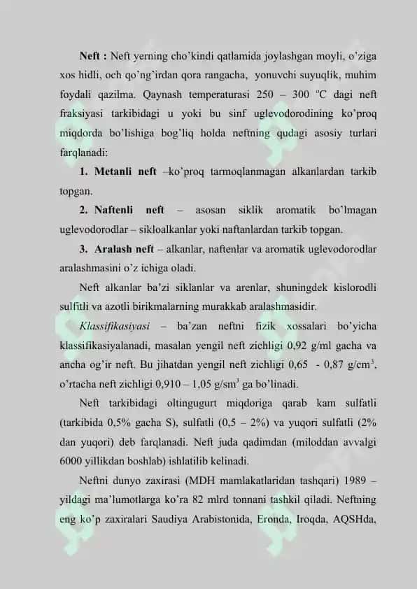Uglevodorodlarning tabiiy manbalari: neft, tabiiy neft gazlari va yo’ldosh gazlar, toshko’mir, neftni haydash, neft mahsulotlari 2