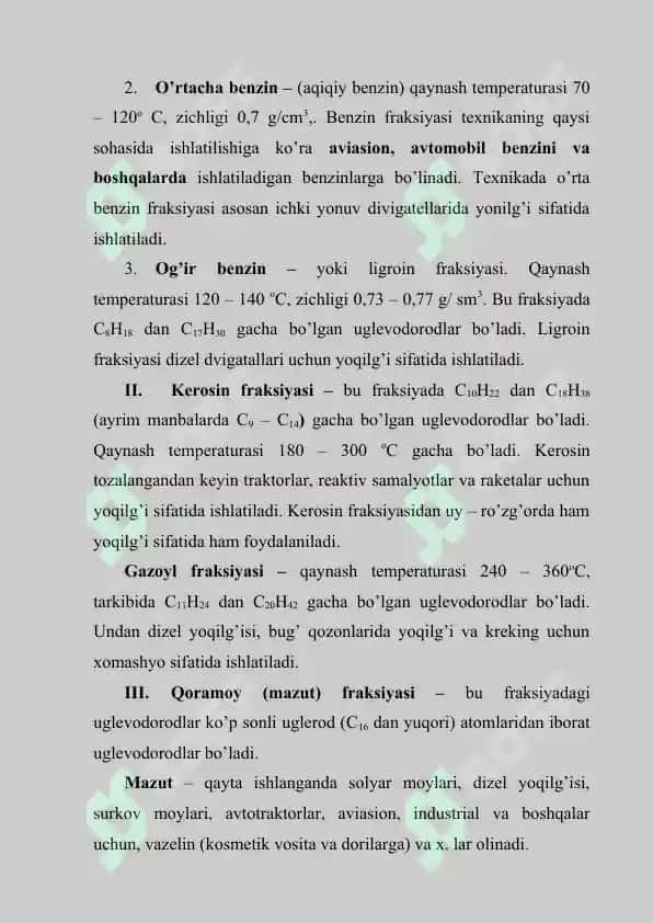 Uglevodorodlarning tabiiy manbalari: neft, tabiiy neft gazlari va yo’ldosh gazlar, toshko’mir, neftni haydash, neft mahsulotlari 5