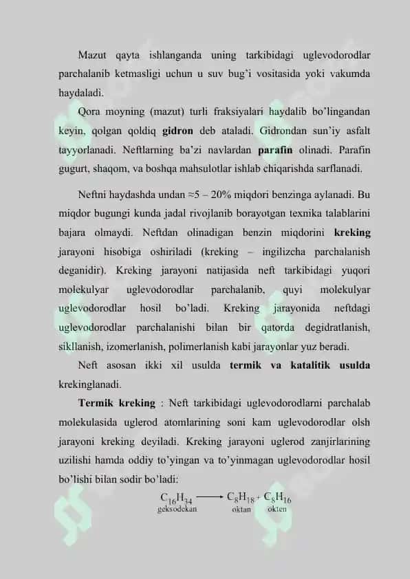 Uglevodorodlarning tabiiy manbalari: neft, tabiiy neft gazlari va yo’ldosh gazlar, toshko’mir, neftni haydash, neft mahsulotlari 6