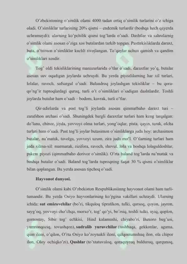 O`ZBEKISTON FLORA VA FAUNASI 2
