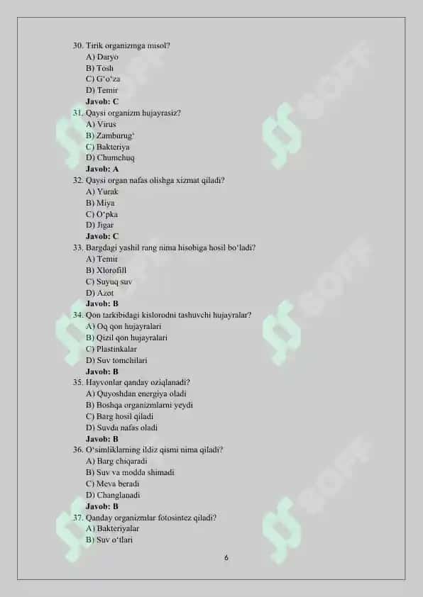 5-sinf biologiya darsligi test savollari 6