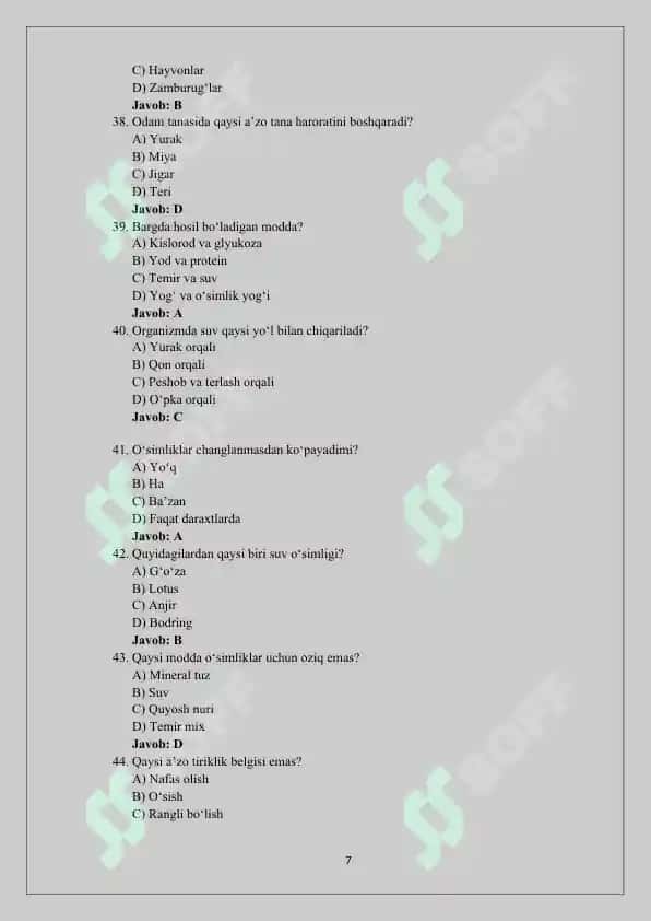 5-sinf biologiya darsligi test savollari 7