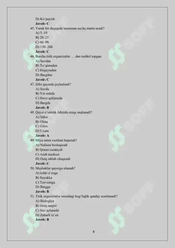 5-sinf biologiya darsligi test savollari 8