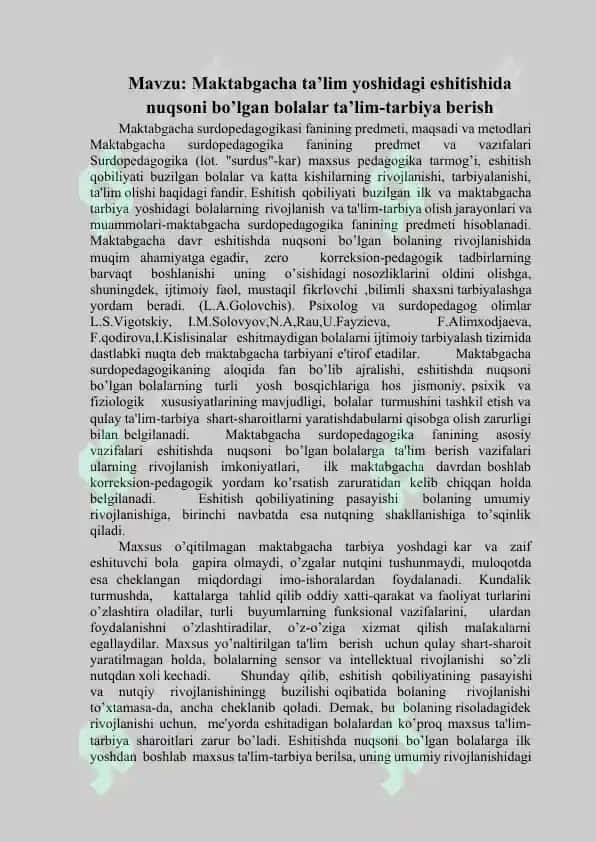 Maktabgacha ta’lim yoshidagi eshitishida nuqsoni bo’lgan bolalar ta’lim-tarbiya berish 2