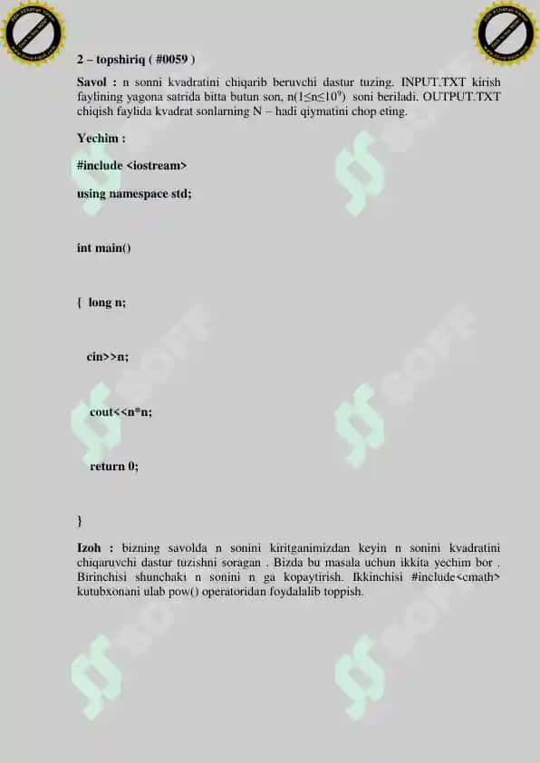 n sonini kvadratini topish 3