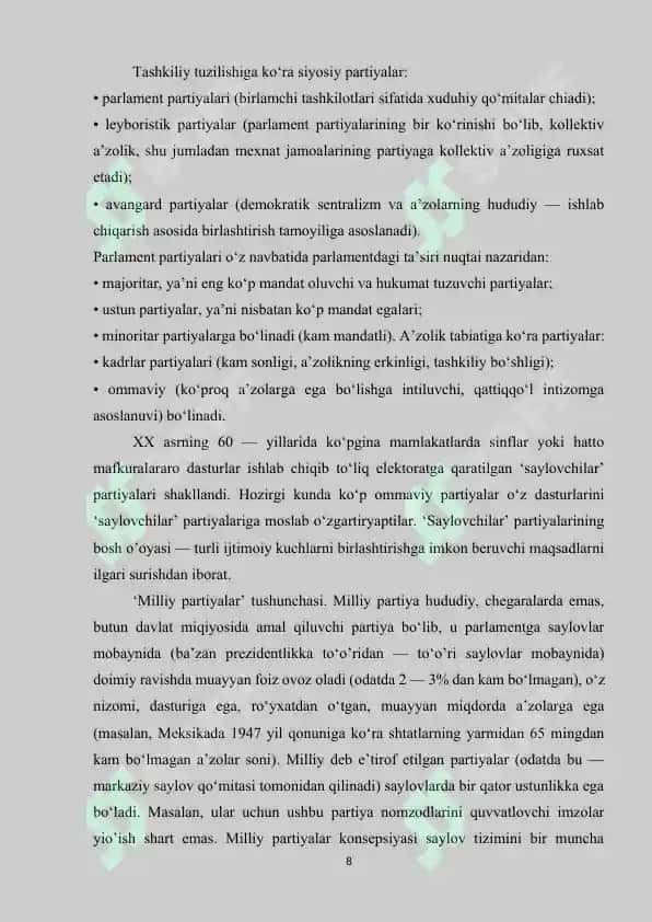 SIYOSIY PARTIYA BELGILARI VA UNING TURLARI 8