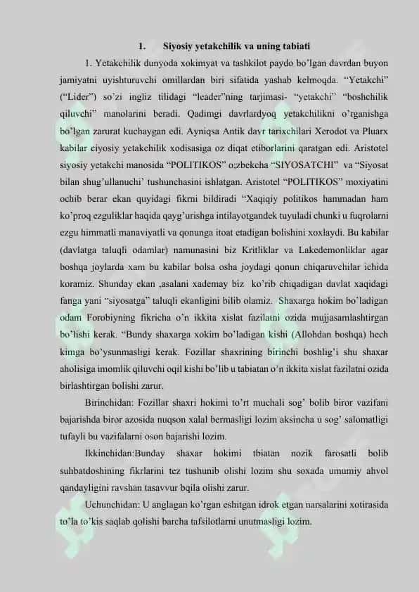 SIYOSIY YETAKCHILIK XUSUSIYATLARI VA YETAKCHILIKNI ANIQLASH 2