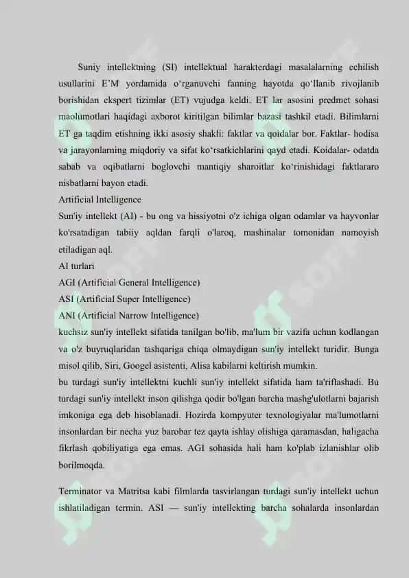 Sun’iy intellekt (Artifical Intellect) texnologiyalari va kompyuterlar yordamida o‘qitish tizimlari 2