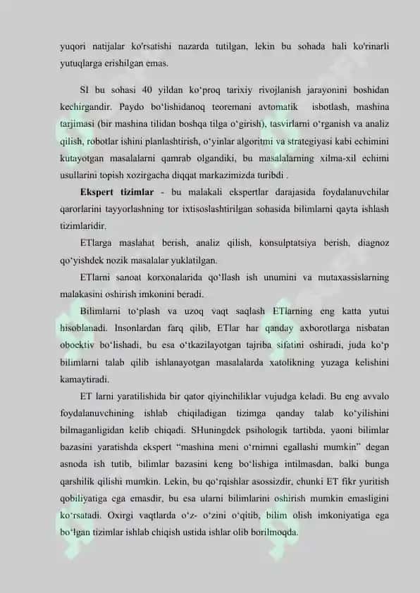 Sun’iy intellekt (Artifical Intellect) texnologiyalari va kompyuterlar yordamida o‘qitish tizimlari 3