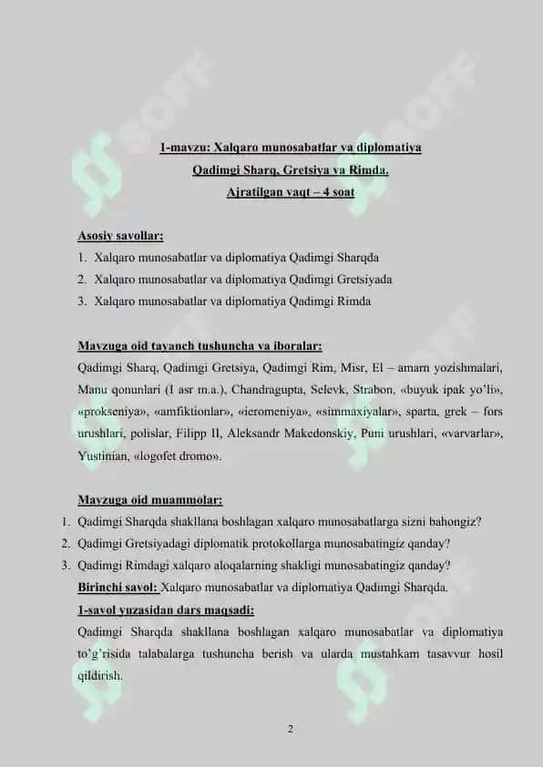 XALQARO MUNOSABATLAR VA DIPLOMATIYa TARIXI 2