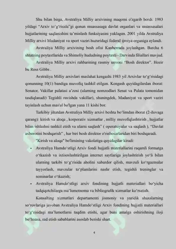 AVSTRALIYA ARXIV ISHI TARIXI 4