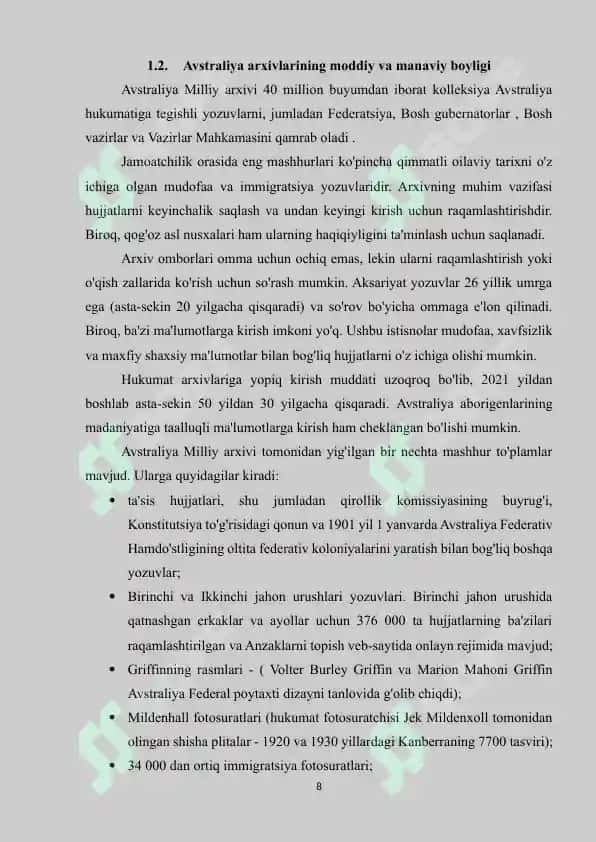 AVSTRALIYA ARXIV ISHI TARIXI 8