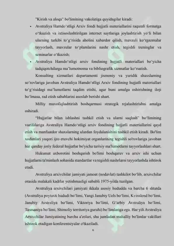 AVSTRALIYA ARXIV ISHI TARIXI 6
